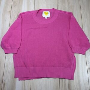 Kerri Rosenthal 100% Cotton Pink Pullover Heart Patchwork Sweater Women's Medium